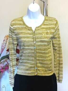 NWOT Women's Belamie Yellow White Long Sleeve Blouse Top Size 2 XS